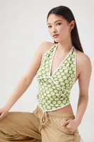 Women's Cropped Halter Top in Green Small