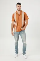 Men Faux Suede Colorblock Shirt in Taupe/Camel, XXL