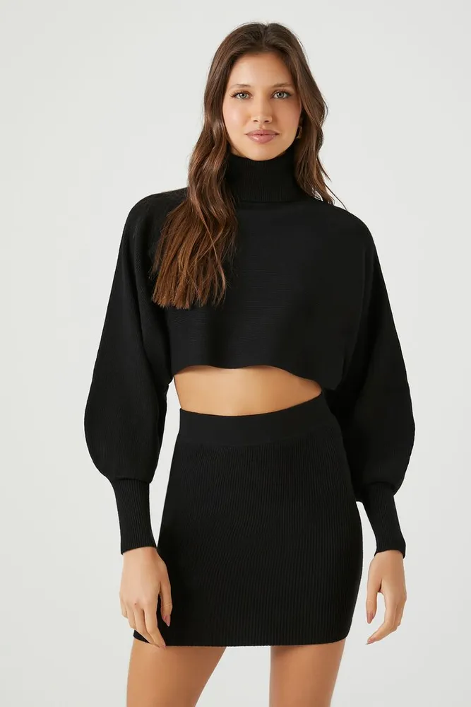 Women's Sweater-Knit Turtleneck Top & Skirt Set