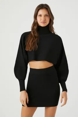 Women's Sweater-Knit Turtleneck Top & Skirt Set