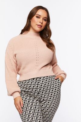 Women's Ribbed Mock Neck Sweater in Dusty Pink, 0X