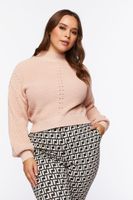 Women's Ribbed Mock Neck Sweater in Dusty Pink, 0X