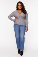 Women's Surplice Long-Sleeve Top in Heather Grey, 0X