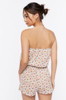 Women's Ditsy Floral Print Strapless Romper Blue