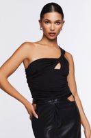 Women's Ruched One-Shoulder Crop Top in Black Small