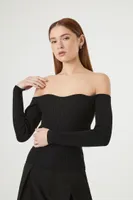 Women's Sweater-Knit Off-the-Shoulder Top in Black Small