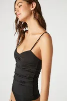 Women's Ruched Sweetheart Cami Bodysuit in Black Medium