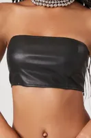 Women's Faux Leather Cropped Tube Top in Black Medium