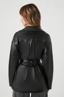 Women's Faux Leather Tie-Waist Jacket in Black Small