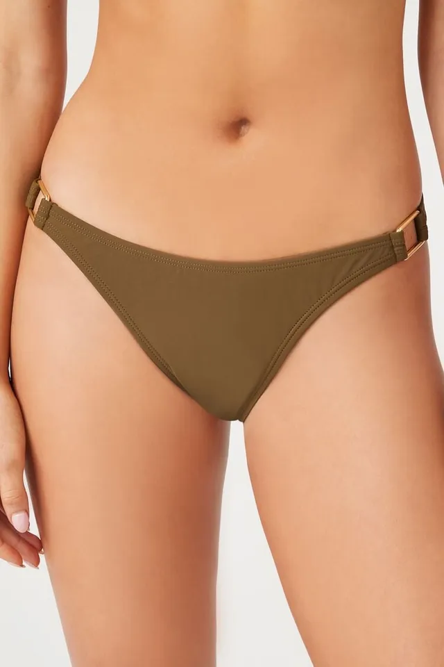 Forever 21 Women's Stretch Bikini Bottoms in Olive, XL