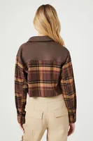 Women's Cropped Flannel Plaid Shirt in Brown Medium