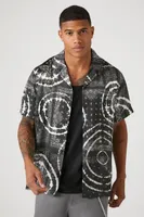 Men Satin Paisley Tie-Dye Shirt in Black Large