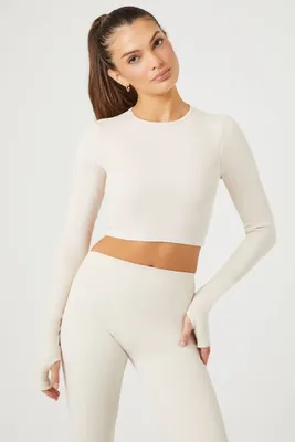 Women's Active Seamless Thumbhole Crop Top in Birch Small