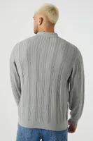 Men Cable Knit Cardigan Sweater in Harbor Grey, XL