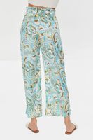 Women's Paisley Print Paperbag Satin Pants in Aqua Large