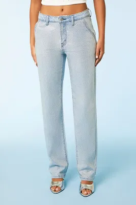 Women's Rhinestone Straight-Leg Jeans in Light Denim, 27