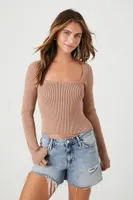 Women's Glitter Sweater-Knit Crop Top in Beige Large