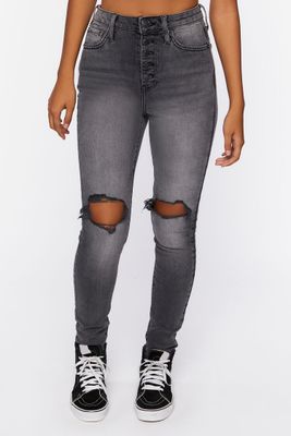 Women's Recycled Cotton Distressed Skinny Jeans in Washed Black, 29