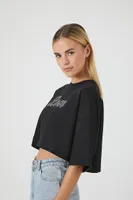 Women's Rhinestone Love Cropped T-Shirt in Black Medium