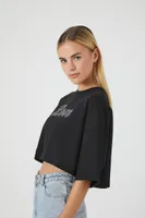 Women's Rhinestone Love Cropped T-Shirt in Black Large