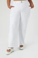 Women's Belted Wide-Leg Cargo Pants in White, 2X