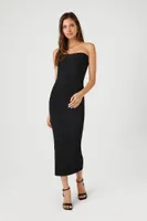 Women's Compact Ribbed Knit Midi Tube Dress Black