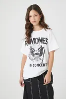 Women's Oversized Ramones Graphic T-Shirt in White/Black, Size S/M