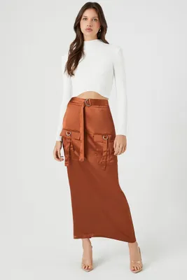 Women's Satin Cargo Maxi Skirt in Chestnut Large