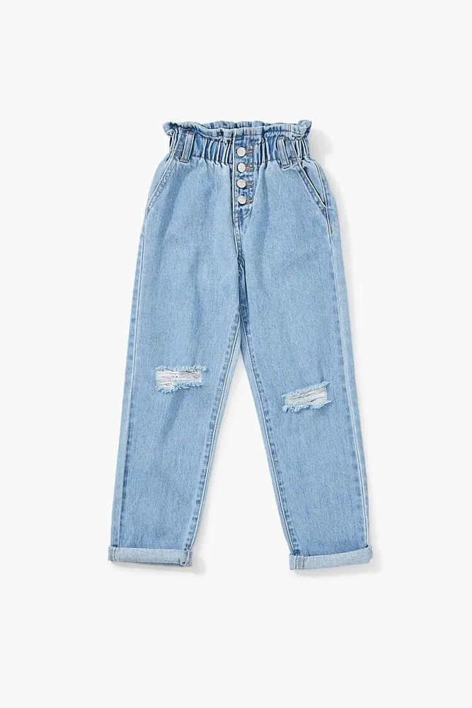 Girls Distressed Paperbag Jeans (Kids) Denim,