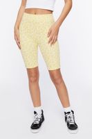 Women's Floral Print Biker Shorts in Yellow/White, S/M