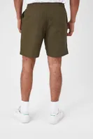 Men Linen-Blend Drawstring Shorts in Olive, XL