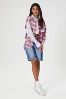 Women's Oversized Colorblock Plaid Flannel Shirt in Dusk Small