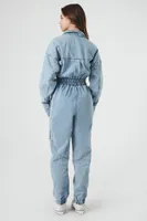 Women's Denim Funnel-Neck Jumpsuit in Medium Denim Small