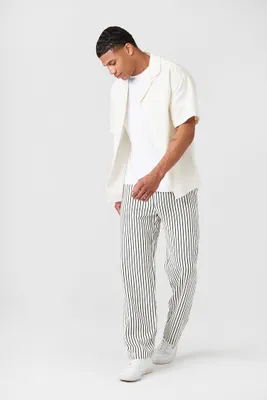 Men Striped Linen-Blend Pants Cream,