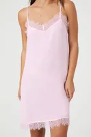 Women's Satin Lace-Trim Lingerie Slip Dress in Cherry Blossom Small