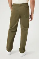 Men Twill Mid-Rise Slim-Fit Pants in Olive, 32