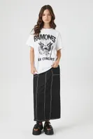 Women's Oversized Ramones Graphic T-Shirt in White/Black, Size S/M