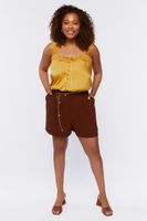 Women's Chain Belt Pintucked Shorts in Chocolate, 1X