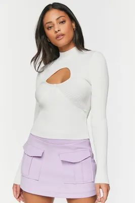 Women's Cutout Mock Neck Sweater-Knit Top in Vanilla, XS