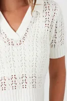 Women's Crochet Sweater-Knit Top & Cami Set in White Medium