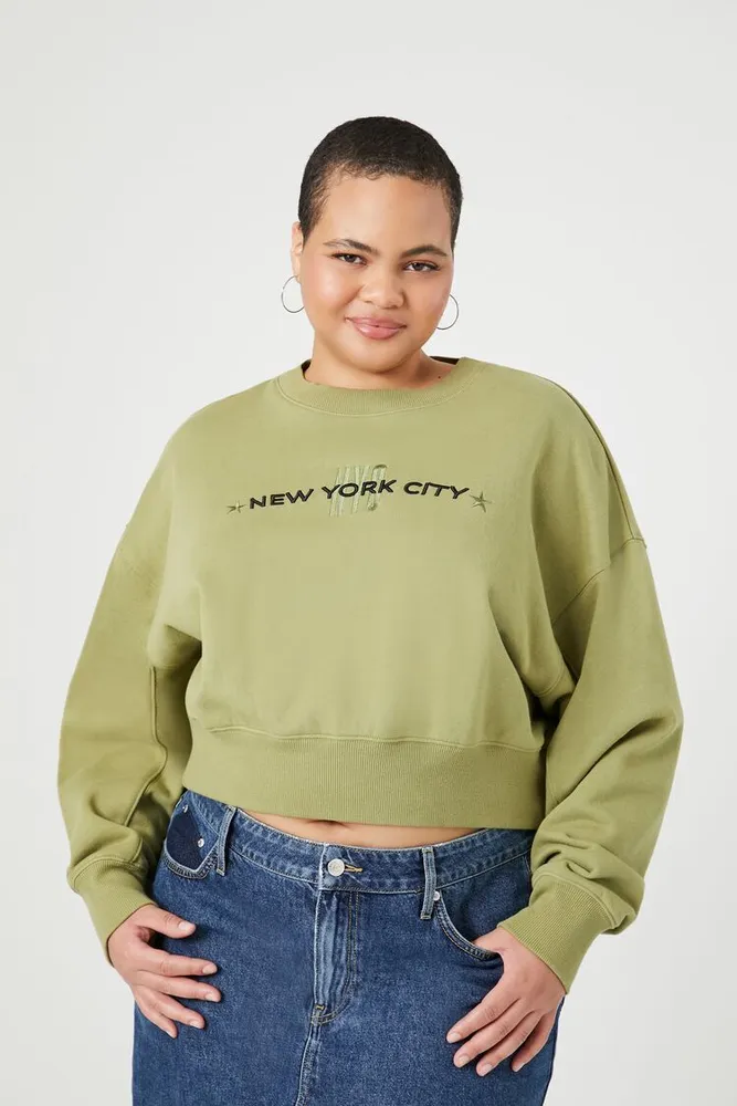 Women's Embroidered NYC Pullover in Olive, 3X