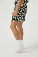 Men Broken Heart Print Drawstring Shorts in Black/White, XXL