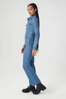 Women's Denim Button-Up Jumpsuit in Medium Denim