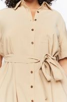 Women's Belted Mini Shirt Dress in Safari, 1X