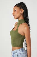 Women's Sweater-Knit Mock Neck Crop Top in Cypress Large