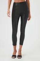 Women's Faux Leather High-Rise Ankle Pants in Black Large