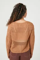 Women's Sheer Crochet Knit Sweater in Tan, XL