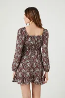 Women's Floral Print Mini Dress in Black Medium