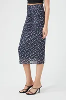 Women's Mesh Floral Print Midi Skirt