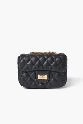 Women's Quilted Faux Leather Crossbody Bag in Black